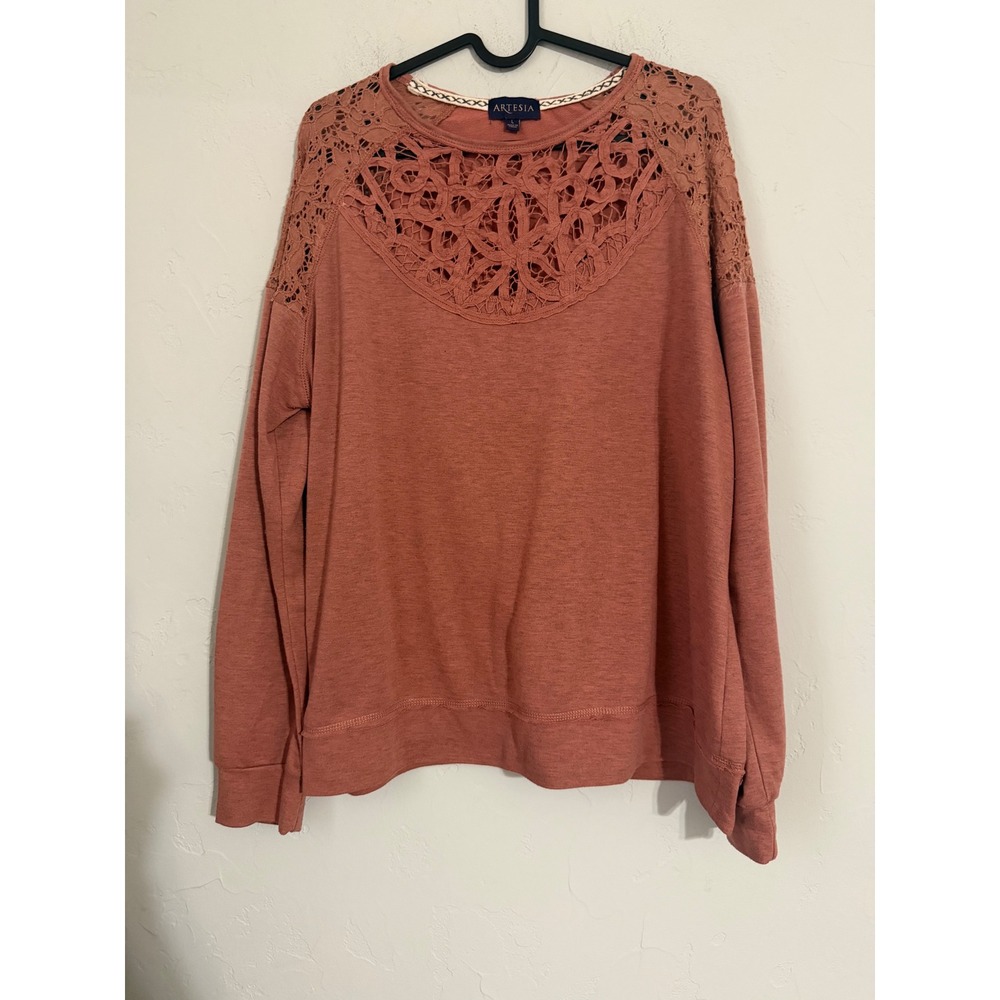 Artesia Womens‎ Clay Rose Crochet Lace Shoulder Long Sleeve Sweatshirt Size L